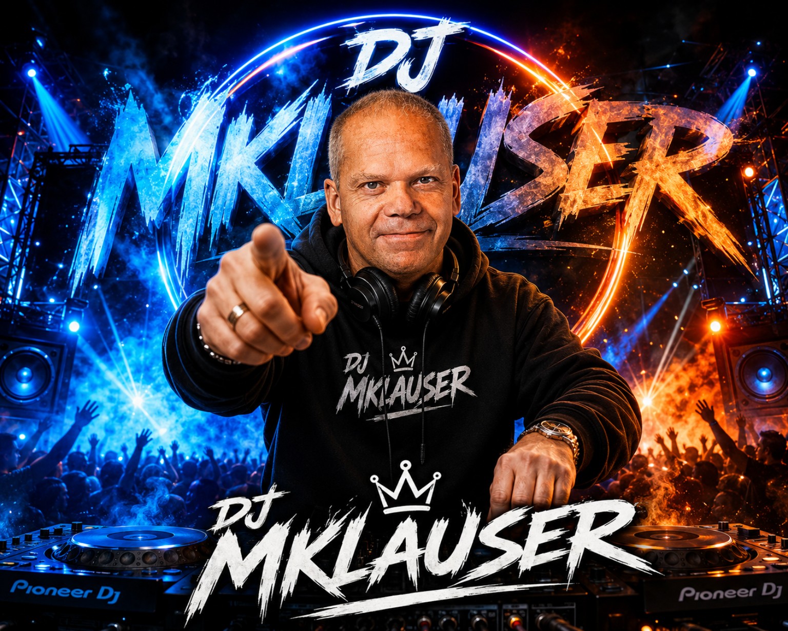 DJ Mklauser bei einer Party mit Lichtshow